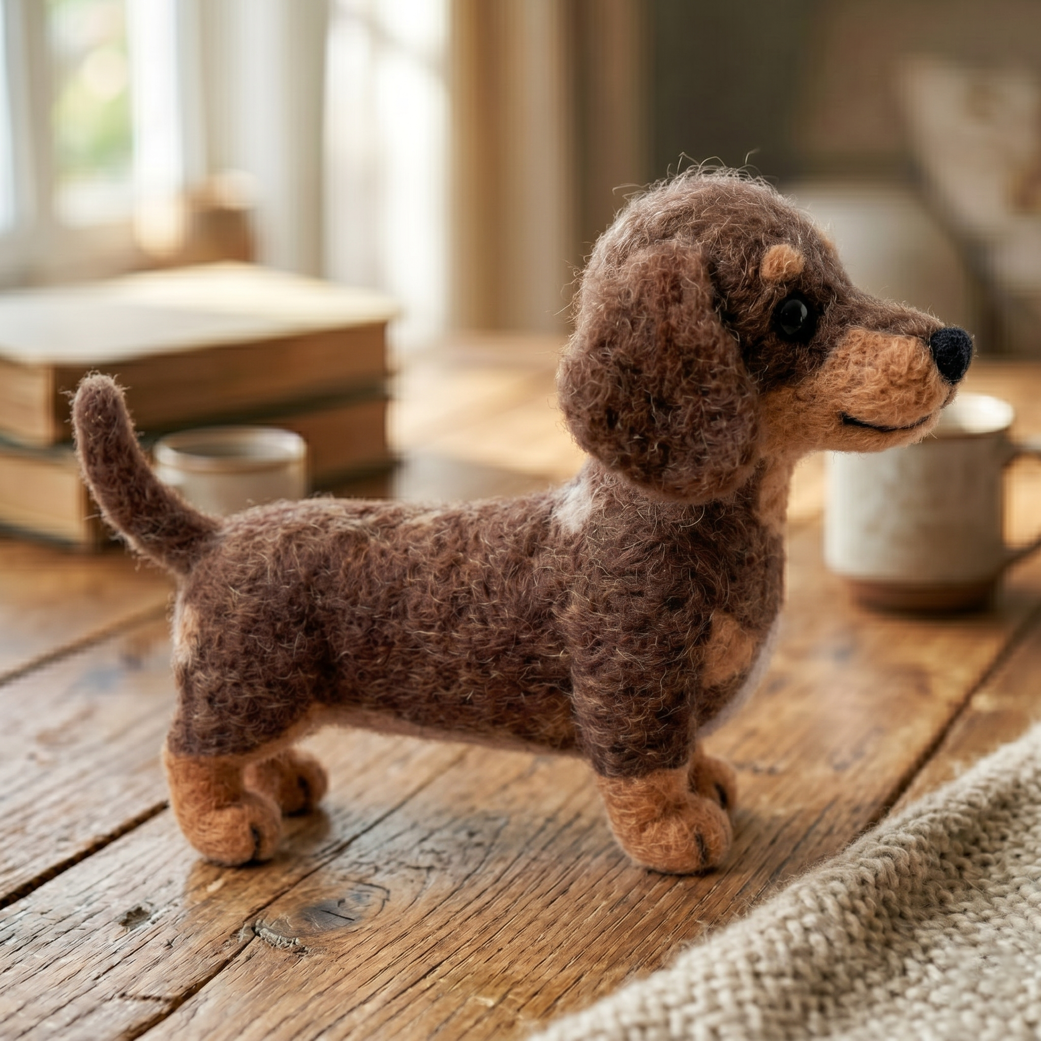 Handmade Wool Felt Dachshund Puppy Figurine – Cute Dog Lovers Decor