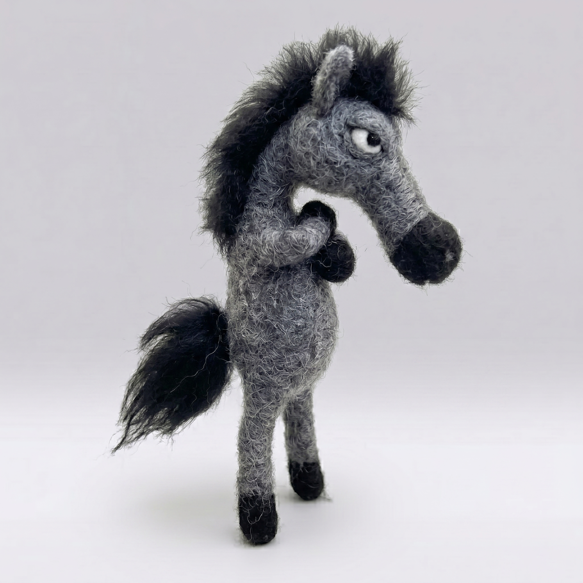 Handmade Wool Felt Sassy Grey Horse Figurine – Cute Quirky Whimsical Decor