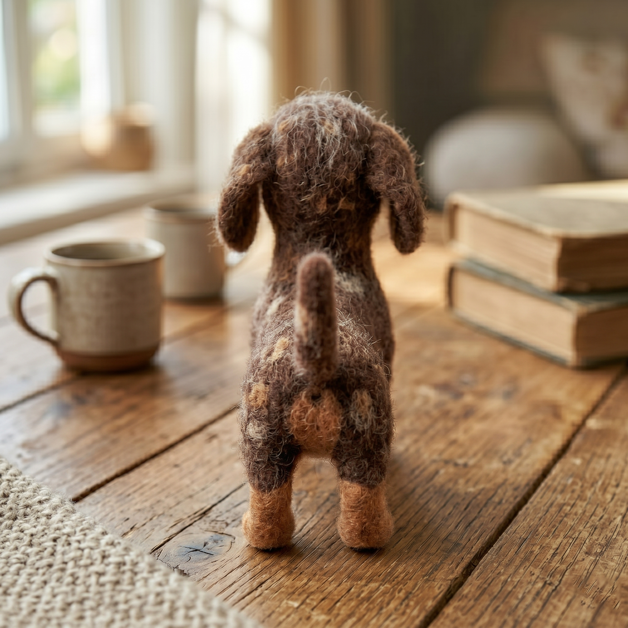 Handmade Wool Felt Dachshund Puppy Figurine – Cute Dog Lovers Decor
