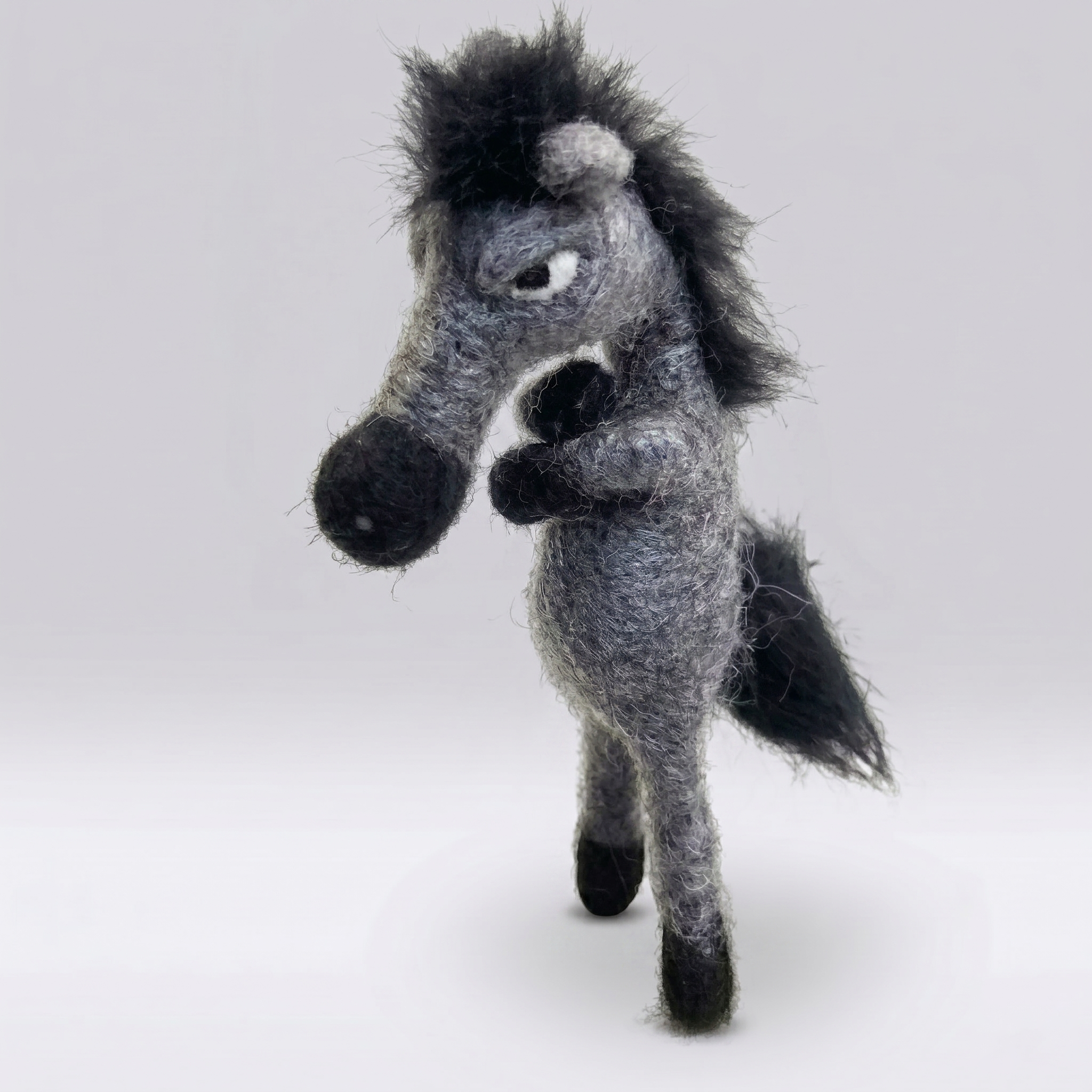 Handmade Wool Felt Sassy Grey Horse Figurine – Cute Quirky Whimsical Decor