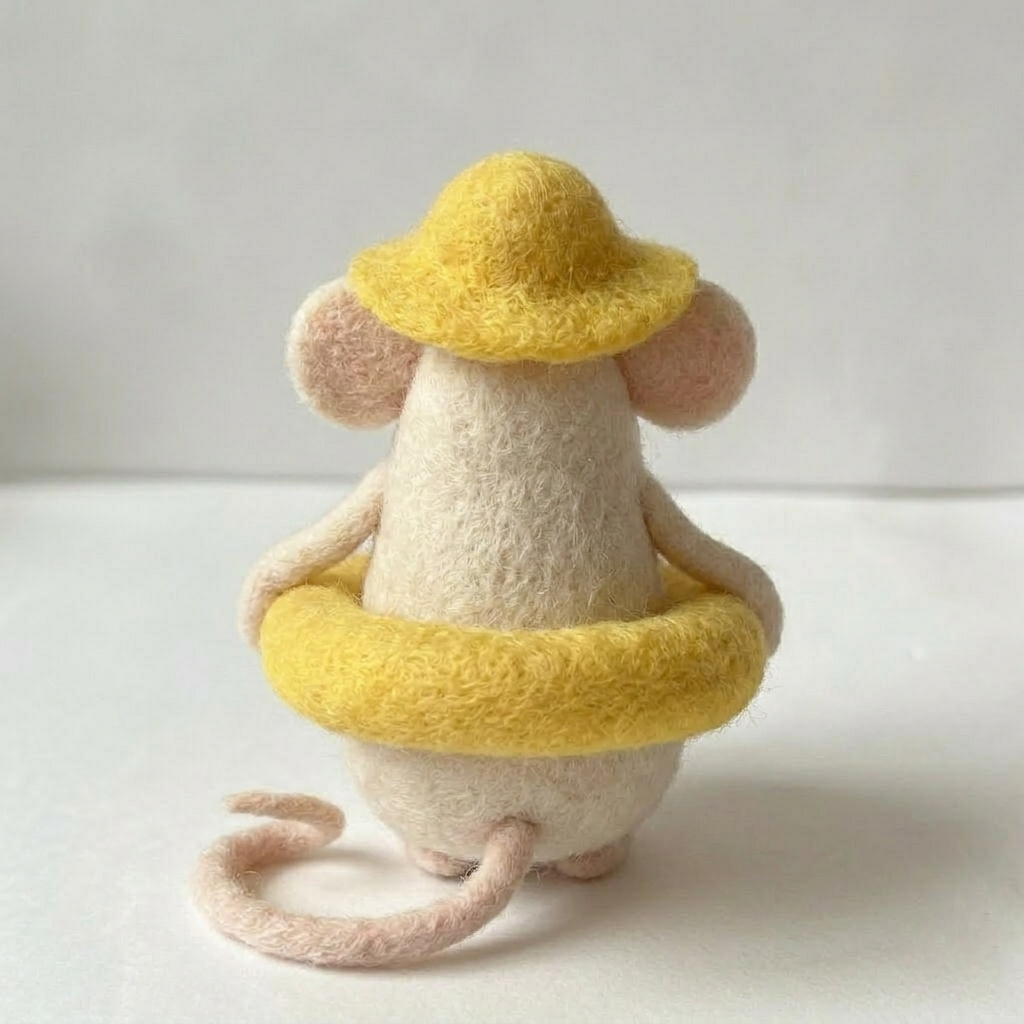 Handmade Wool Felt Summer Duck-themed Mouse Figurine – Cute Beach & Pool Decor
