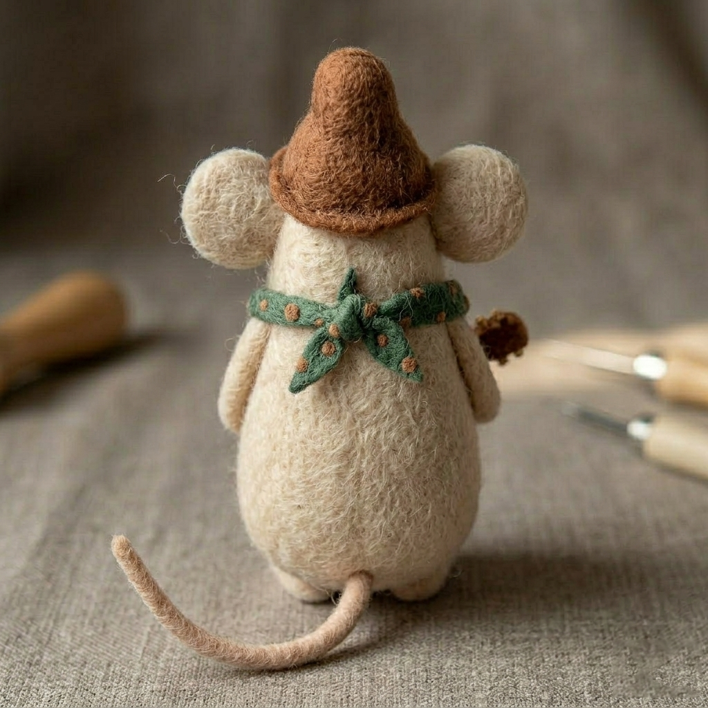 Handmade Wool Felt Musician Mouse with Guitar Figurine – Cute Whimsical Decor