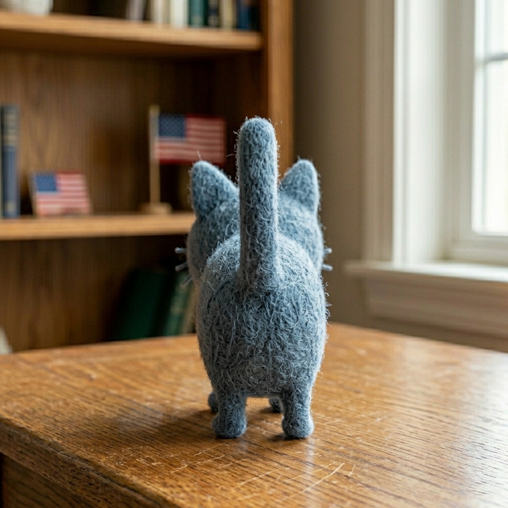 Handmade Wool Felt Whimsical Blue Cat Figurine – Cute Quirky Decor