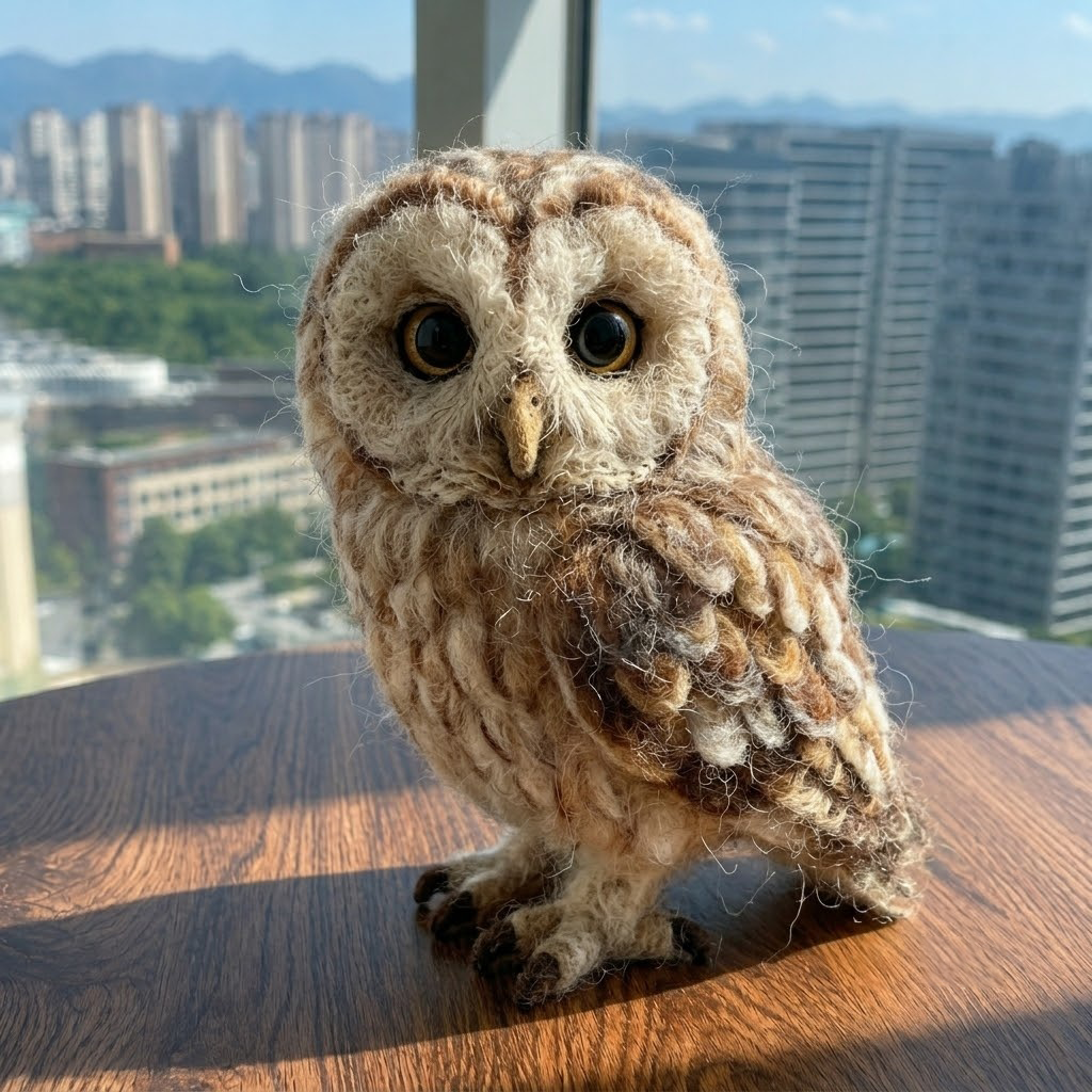 Handmade Wool Felt Realistic Barn Owl Figurine – Cute Nature & Wildlife Decor