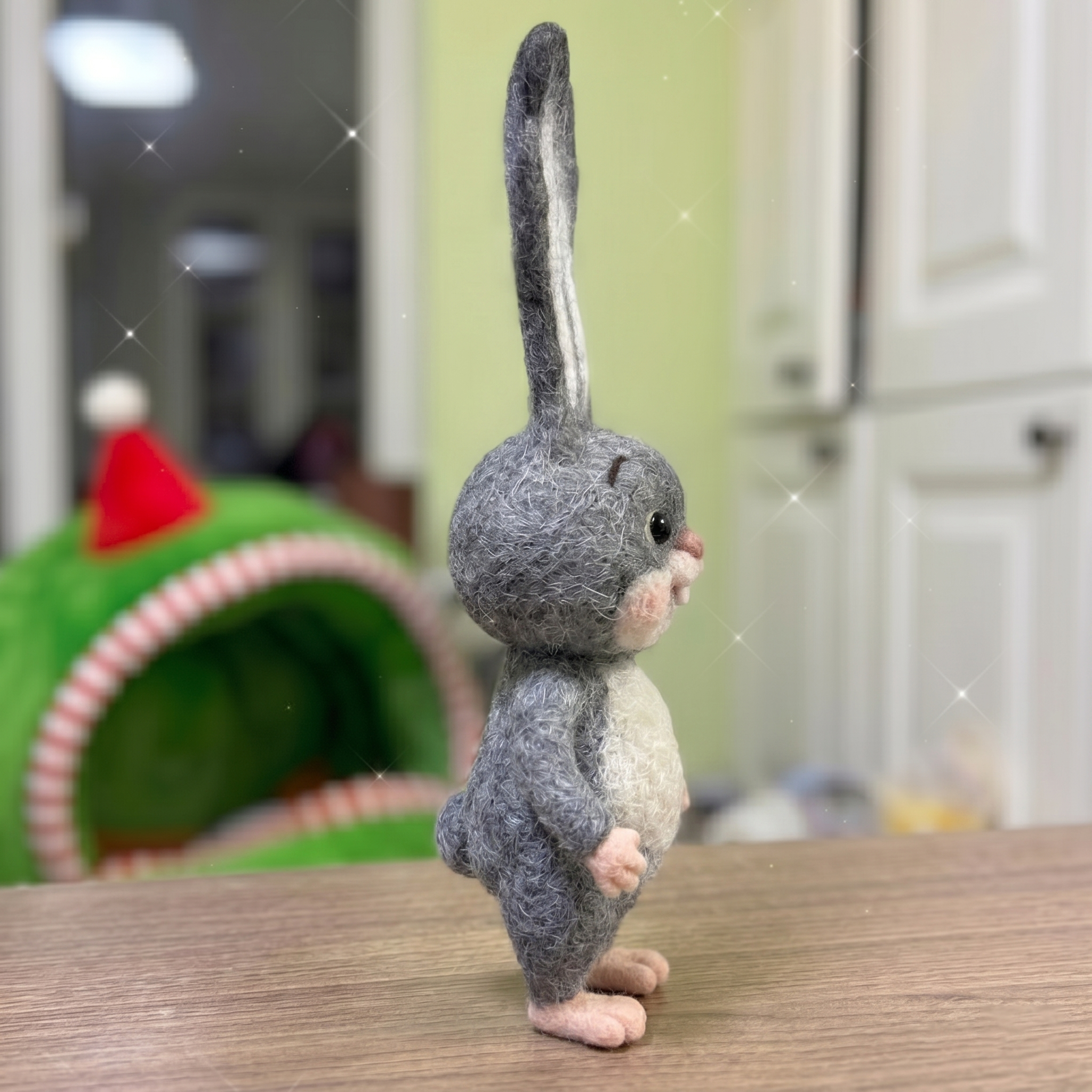 Handmade Wool Felt Charming Grey Bunny Figurine – Cute Whimsical Decor