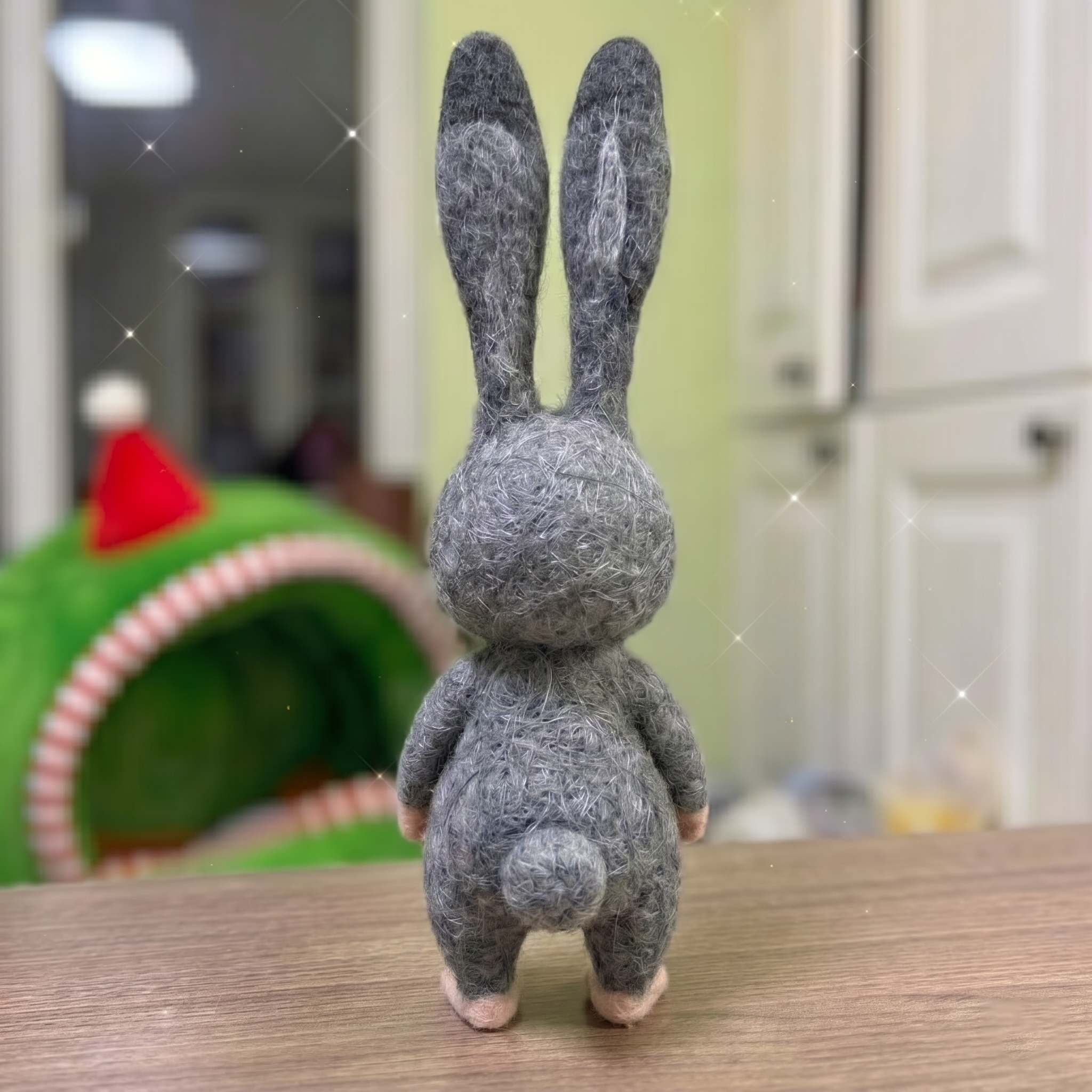 Handmade Wool Felt Charming Grey Bunny Figurine – Cute Whimsical Decor