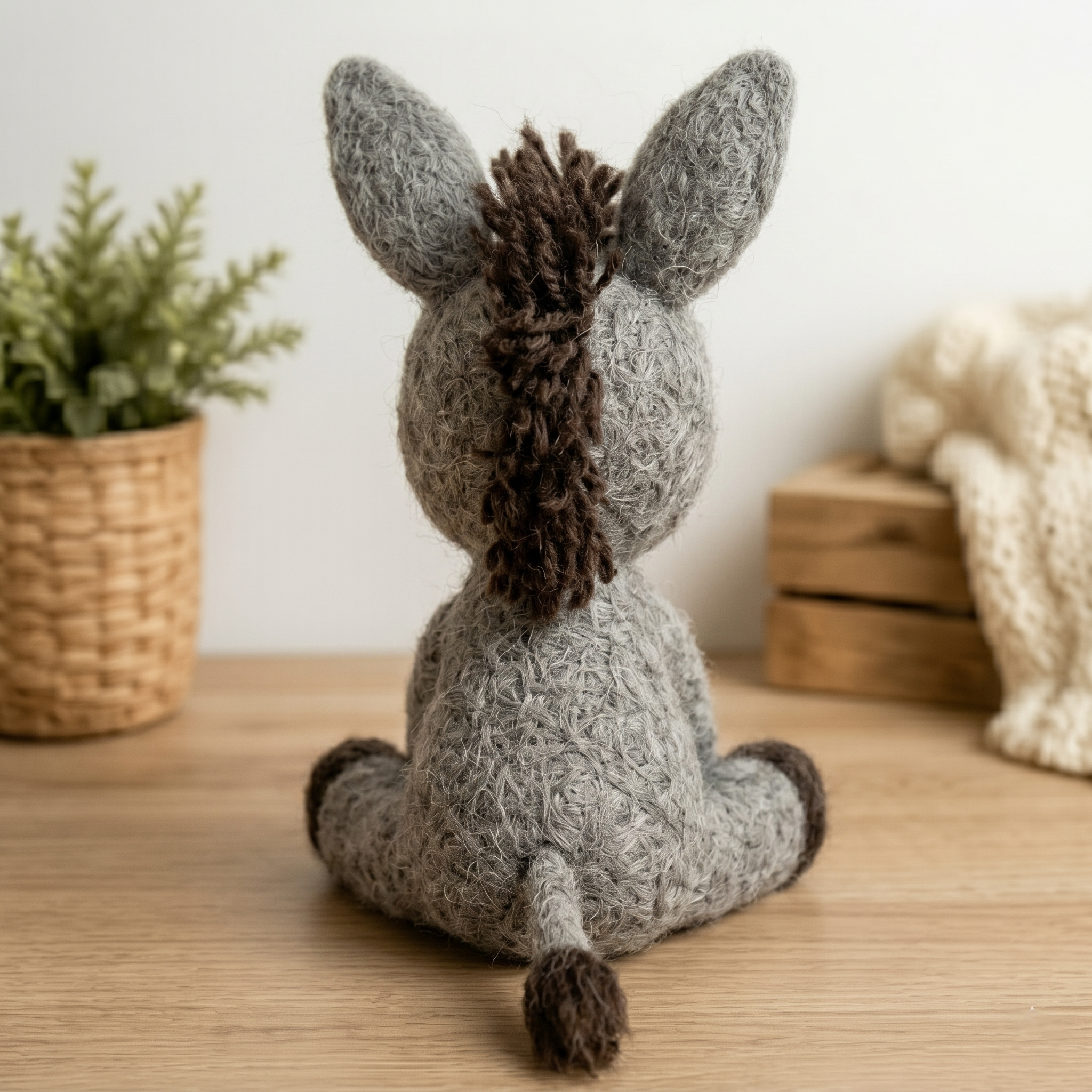 Handmade Wool Felt Baby Donkey Figurine – Cute Whimsical Farm Animal Decor