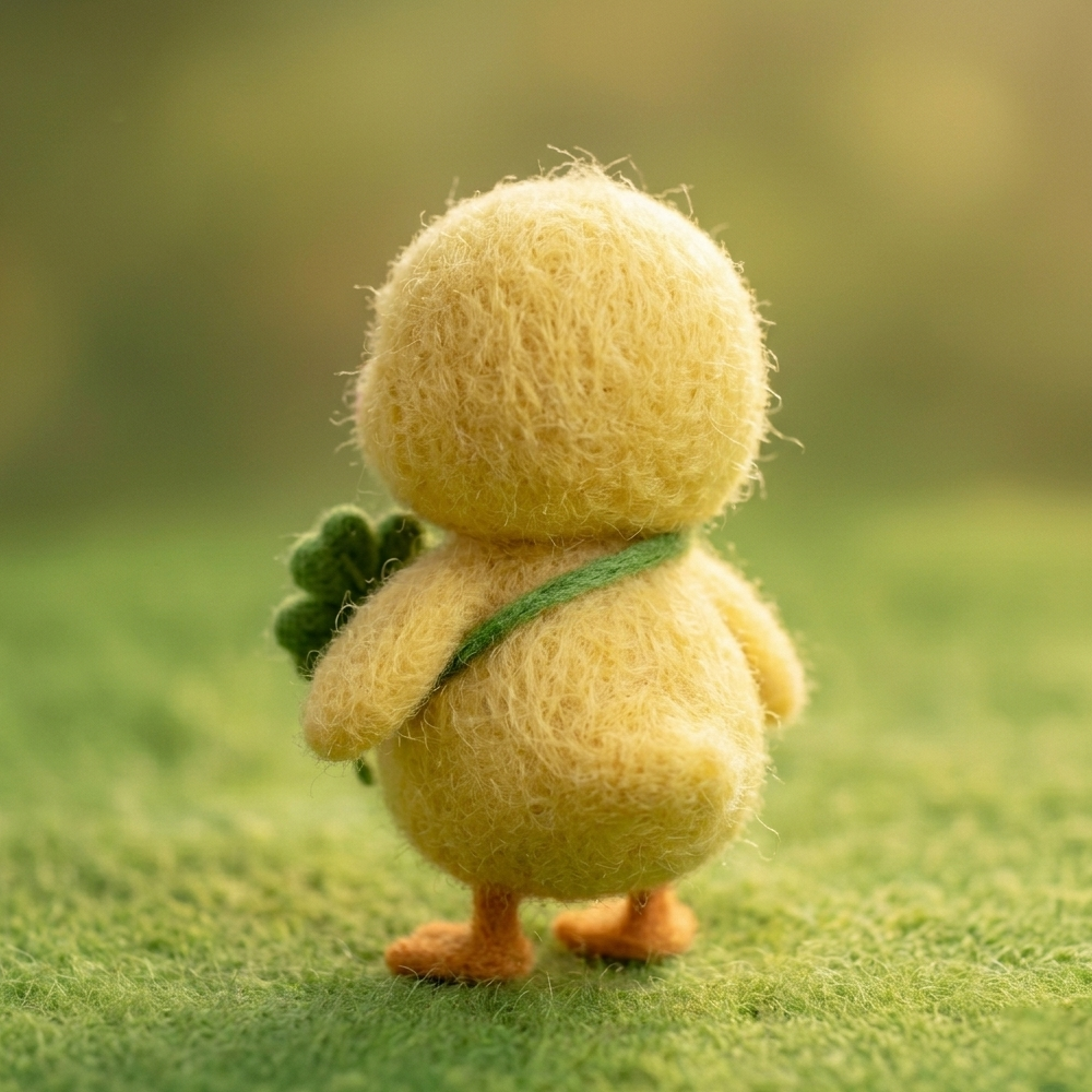 Handmade Wool Felt Lucky Duckling with Four-Leaf Clover Figurine – Cute Whimsical Good Luck Decor