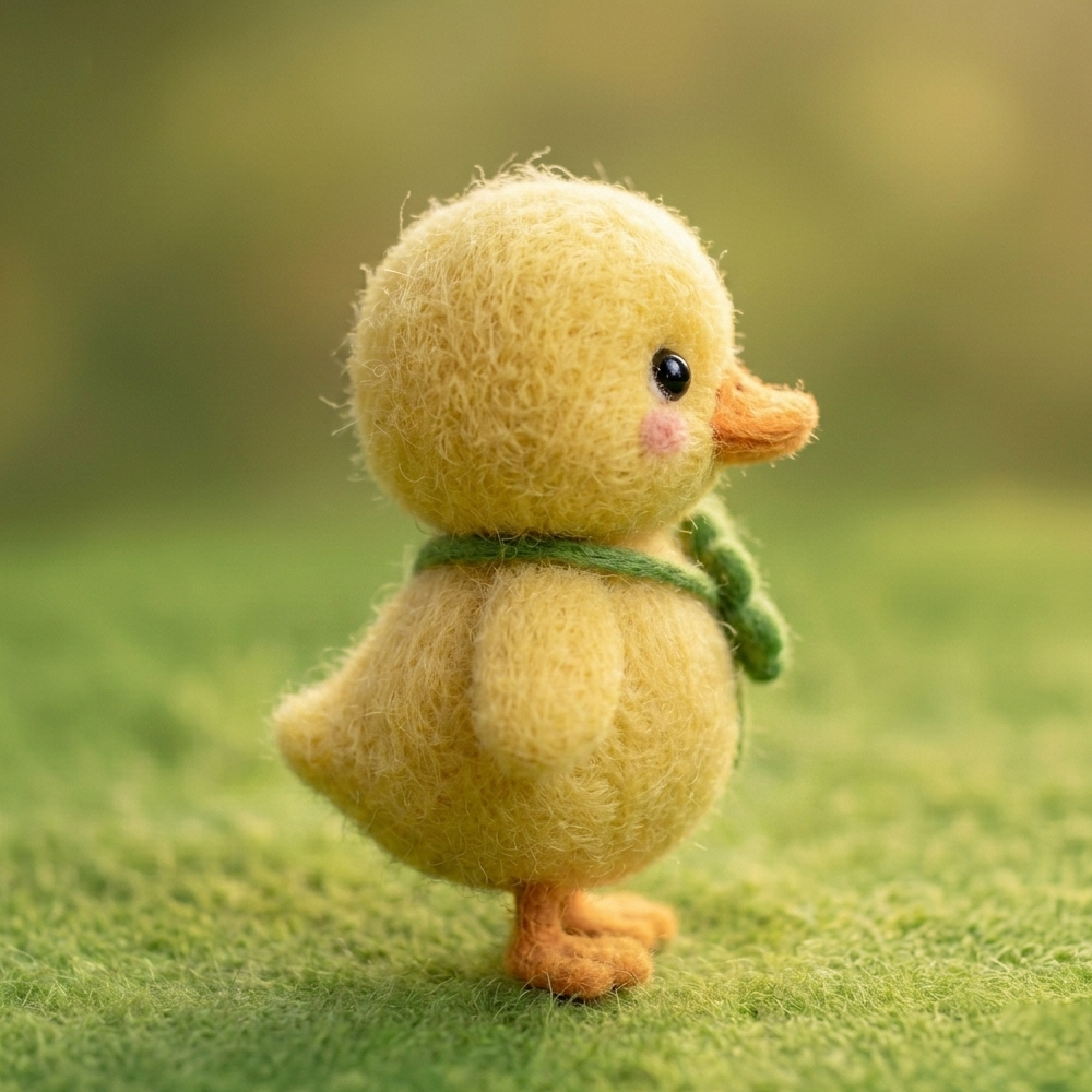 Handmade Wool Felt Lucky Duckling with Four-Leaf Clover Figurine – Cute Whimsical Good Luck Decor
