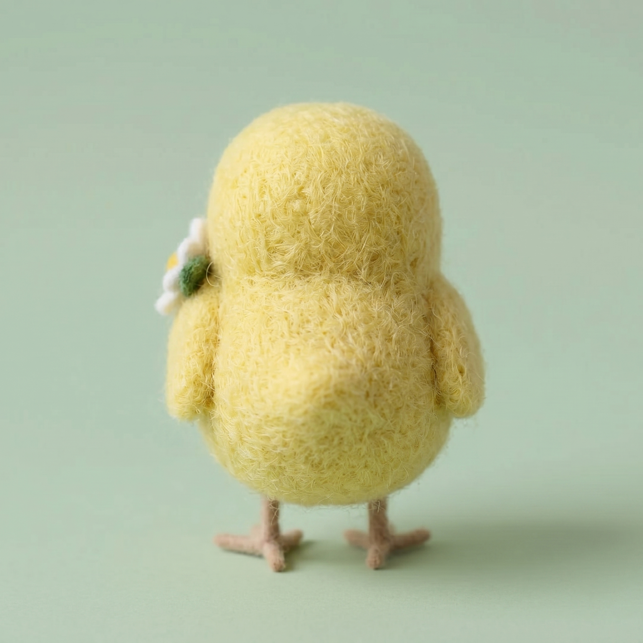 Handmade Wool Felt Yellow Chick with Daisy Figurine – Cute Whimsical Spring Decor