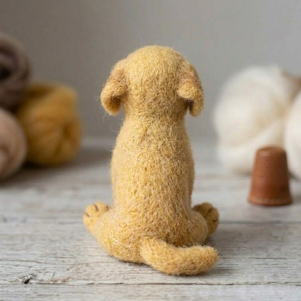 Handmade Wool Felt Golden Retriever Puppy Figurine – Cute Realistic Dog Decor