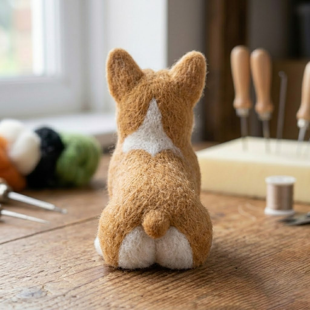 Handmade Wool Felt Corgi Puppy Figurine – Cute Realistic Dog Decor