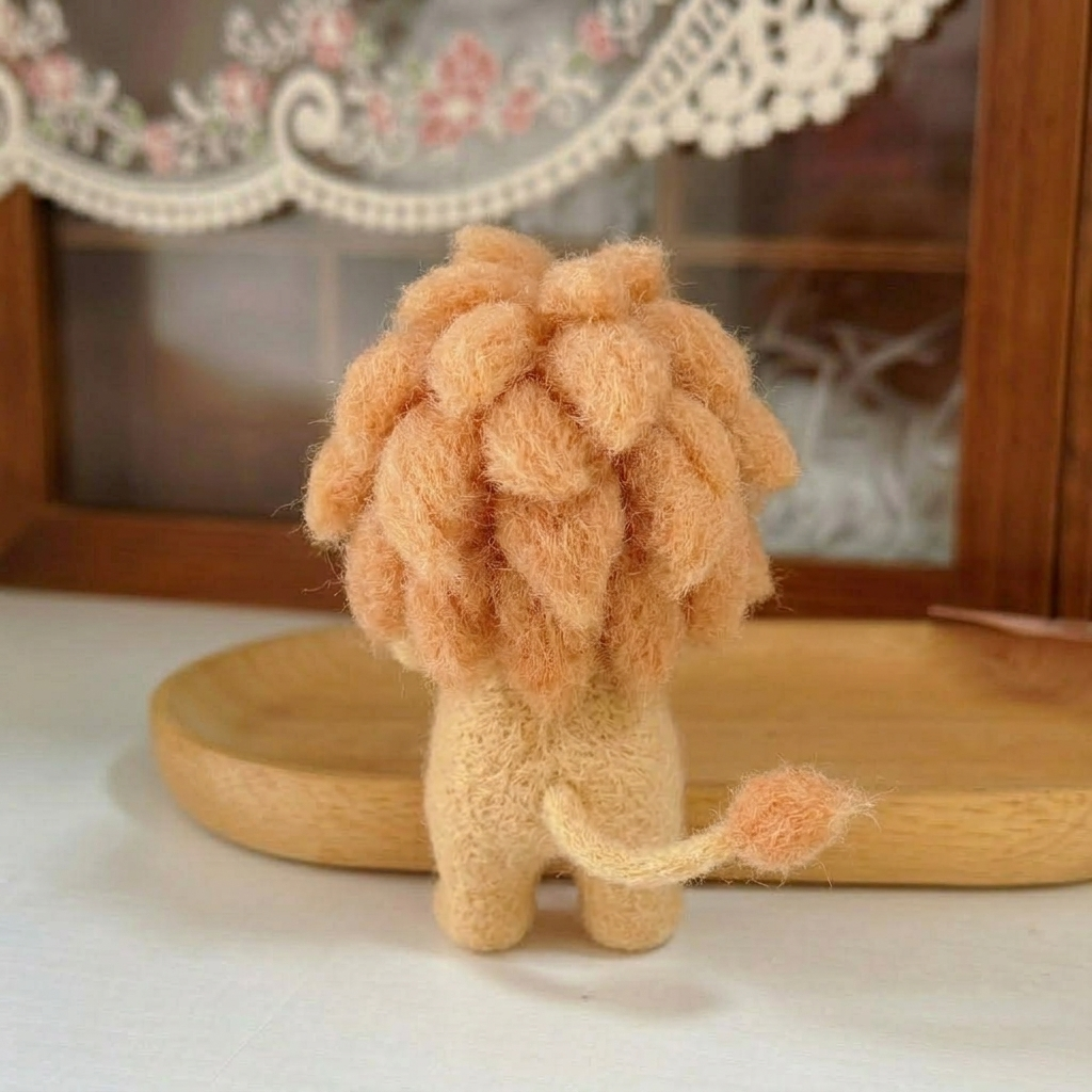 Handmade Wool Felt Confident Lion Figurine – Cute Whimsical Wild Animal Decor