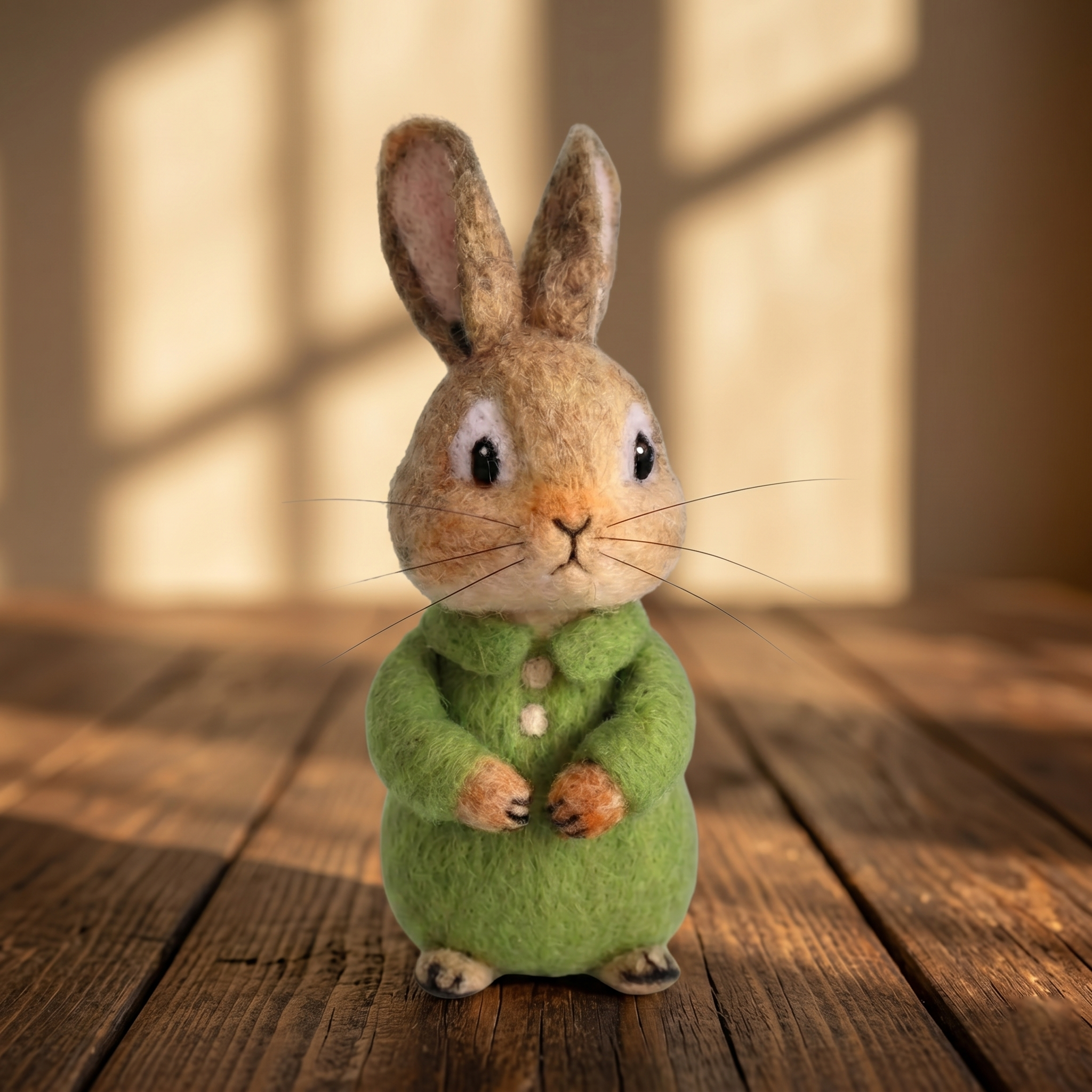 Handmade Wool Felt Peter Rabbit-Style Bunny Figurine – Cute Whimsical Storybook Decor