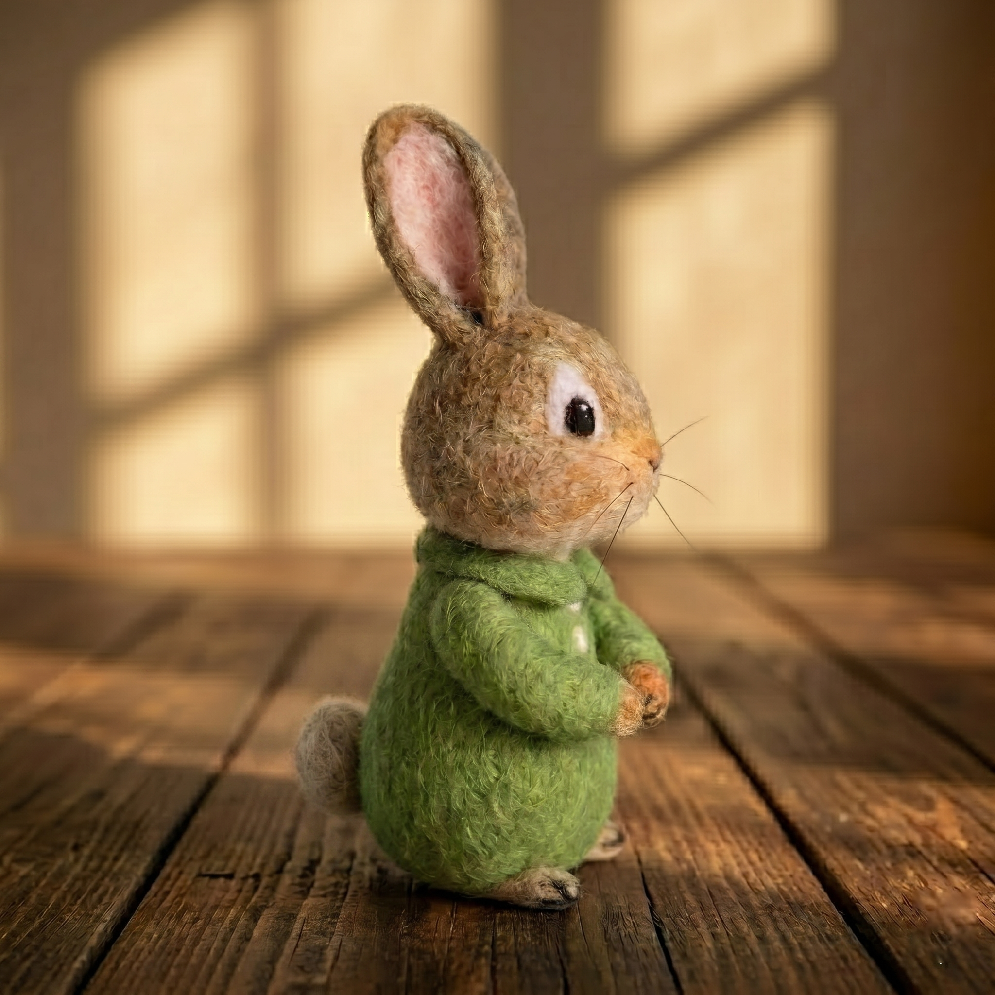 Handmade Wool Felt Peter Rabbit-Style Bunny Figurine – Cute Whimsical Storybook Decor