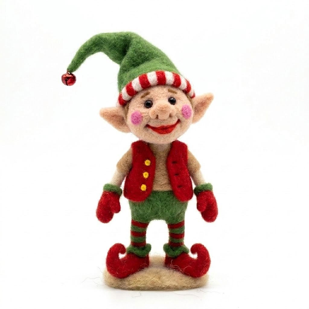 Handmade Wool Felt Christmas Elf Figurine – Cute Festive Holiday Decor