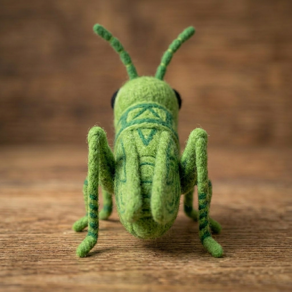 Handmade Wool Felt Green Grasshopper Figurine – Cute Whimsical Insect Decor