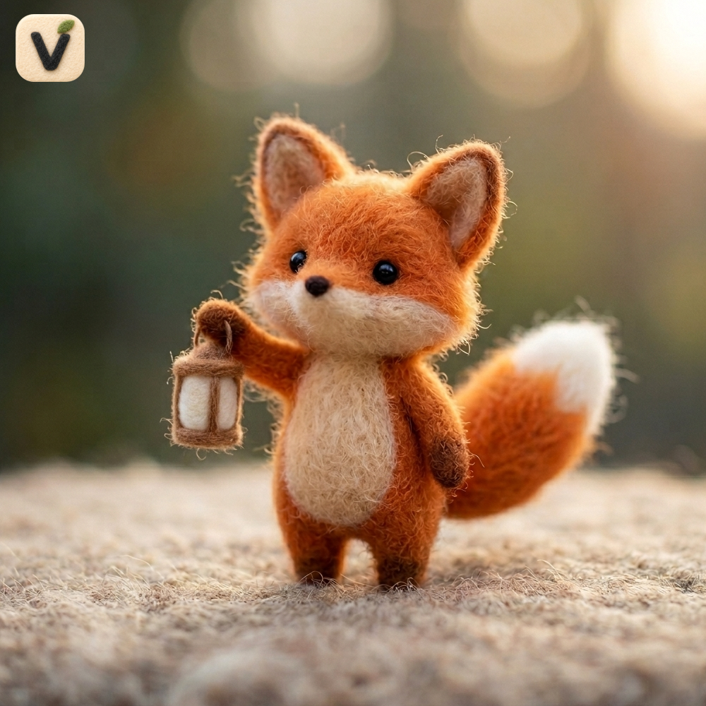Handmade Wool Felt Fox with Lantern Figurine – Cute Whimsical Woodland Night Decor