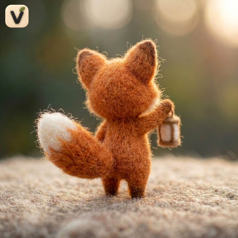 Handmade Wool Felt Fox with Lantern Figurine – Cute Whimsical Woodland Night Decor