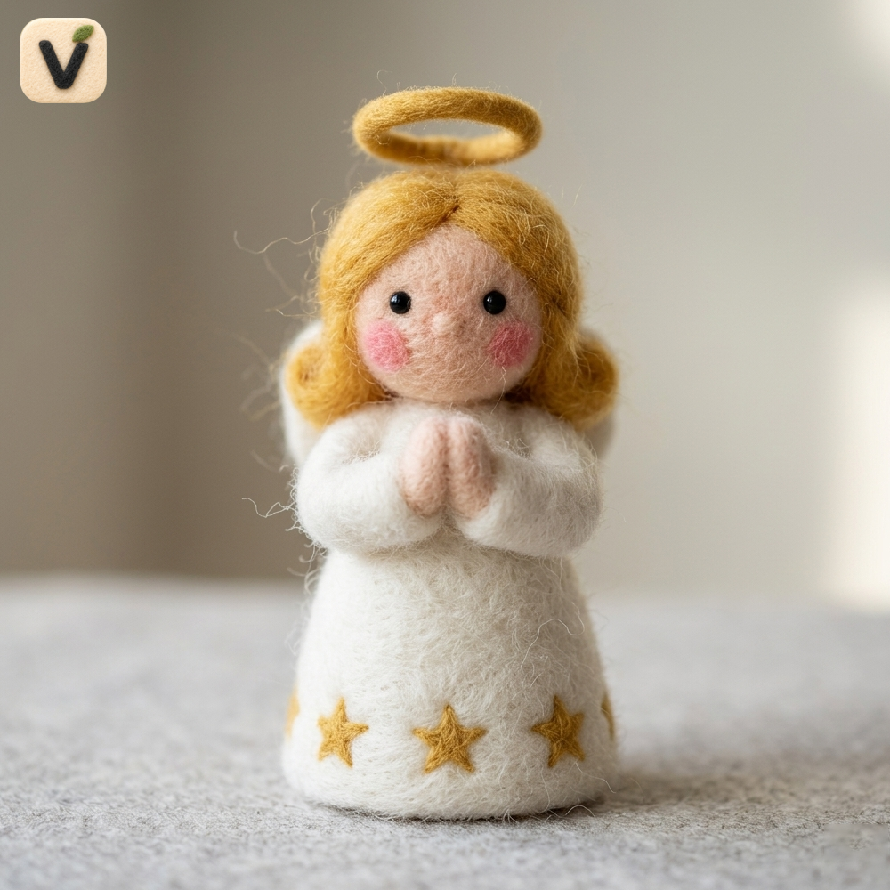 Handmade Wool Felt Praying Angel Figurine – Cute Whimsical Holiday & Nursery Decor