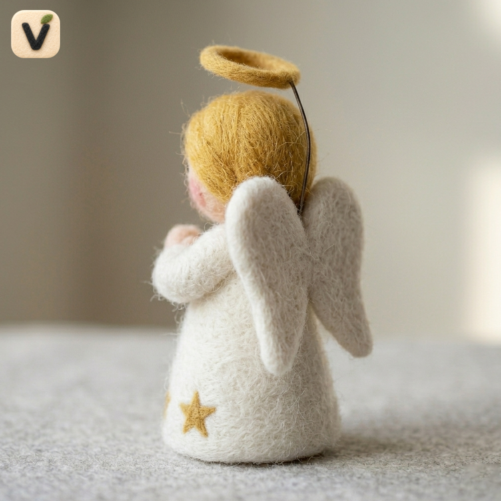 Handmade Wool Felt Praying Angel Figurine – Cute Whimsical Holiday & Nursery Decor