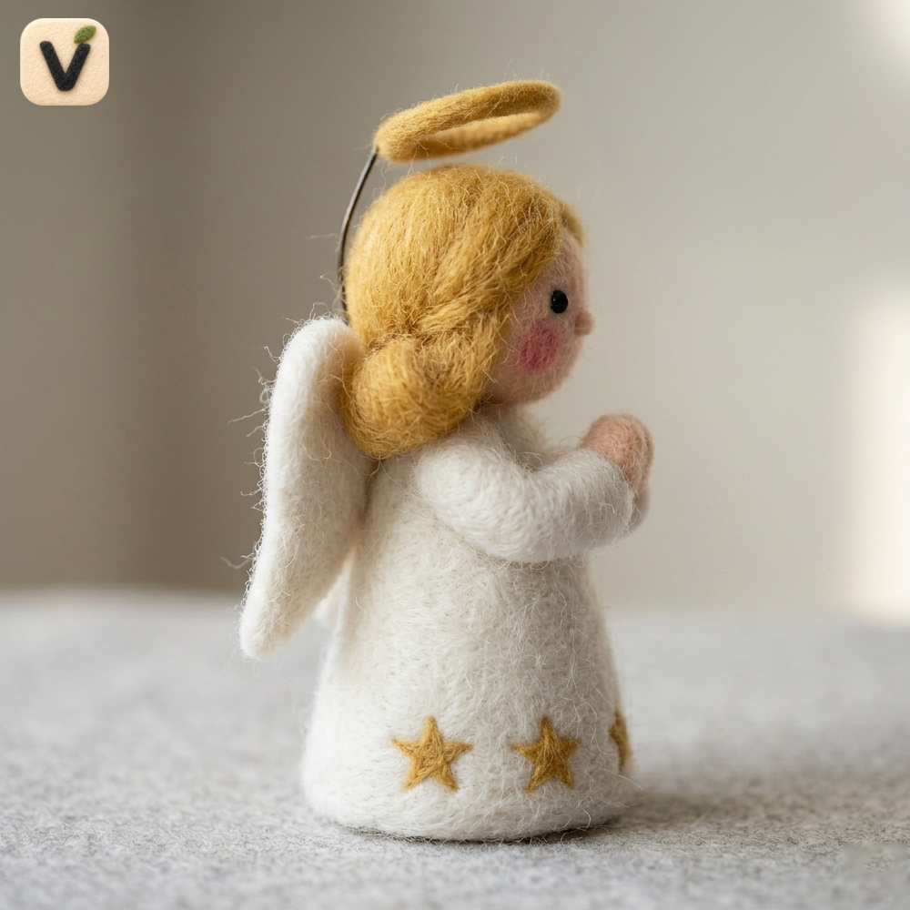 Handmade Wool Felt Praying Angel Figurine – Cute Whimsical Holiday & Nursery Decor