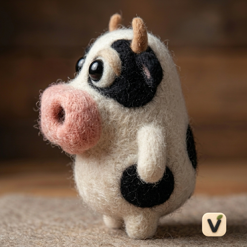 Handmade Wool Felt Cute Spotted Cow Figurine – Whimsical Farm Animal Decor