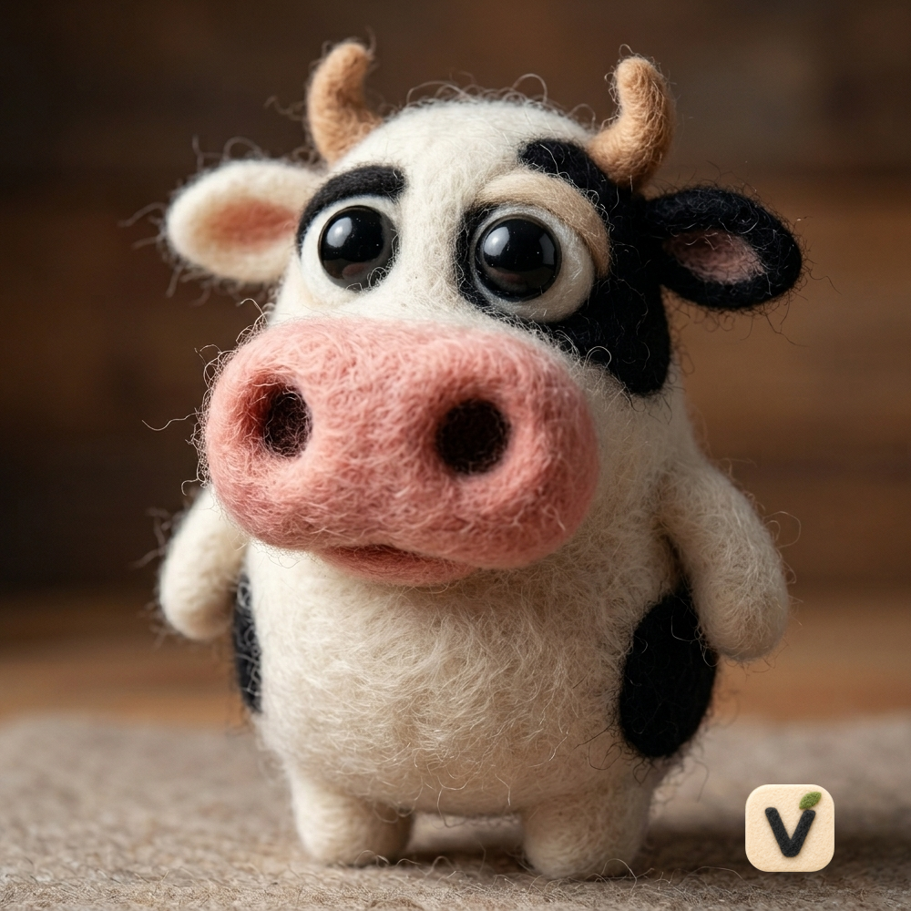Handmade Wool Felt Cute Spotted Cow Figurine – Whimsical Farm Animal Decor