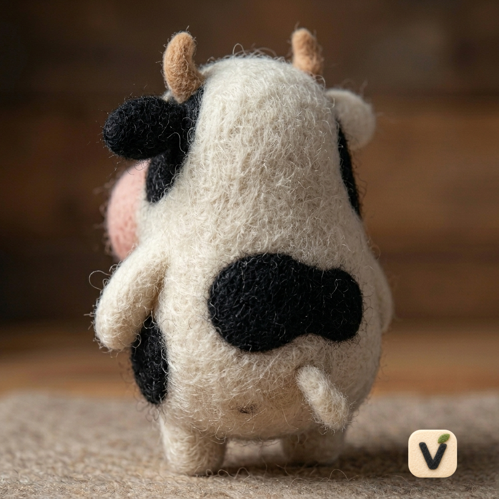 Handmade Wool Felt Cute Spotted Cow Figurine – Whimsical Farm Animal Decor