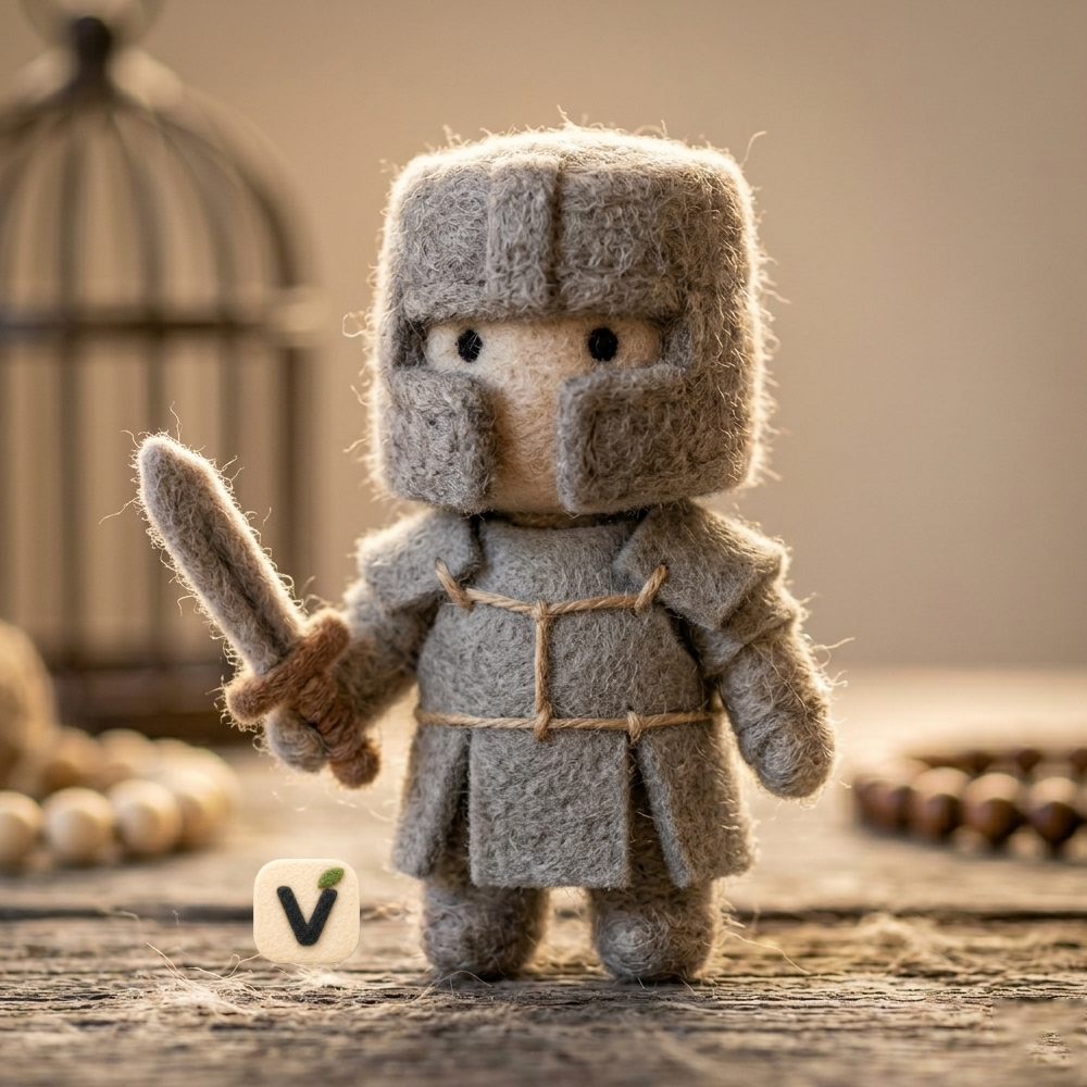 Handmade Wool Felt Medieval Knight with Sword Figurine – Cute Whimsical Fantasy Decor
