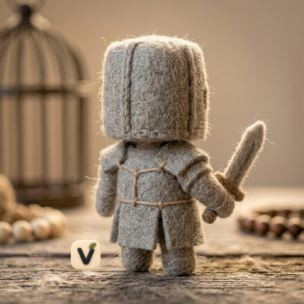 Handmade Wool Felt Medieval Knight with Sword Figurine – Cute Whimsical Fantasy Decor