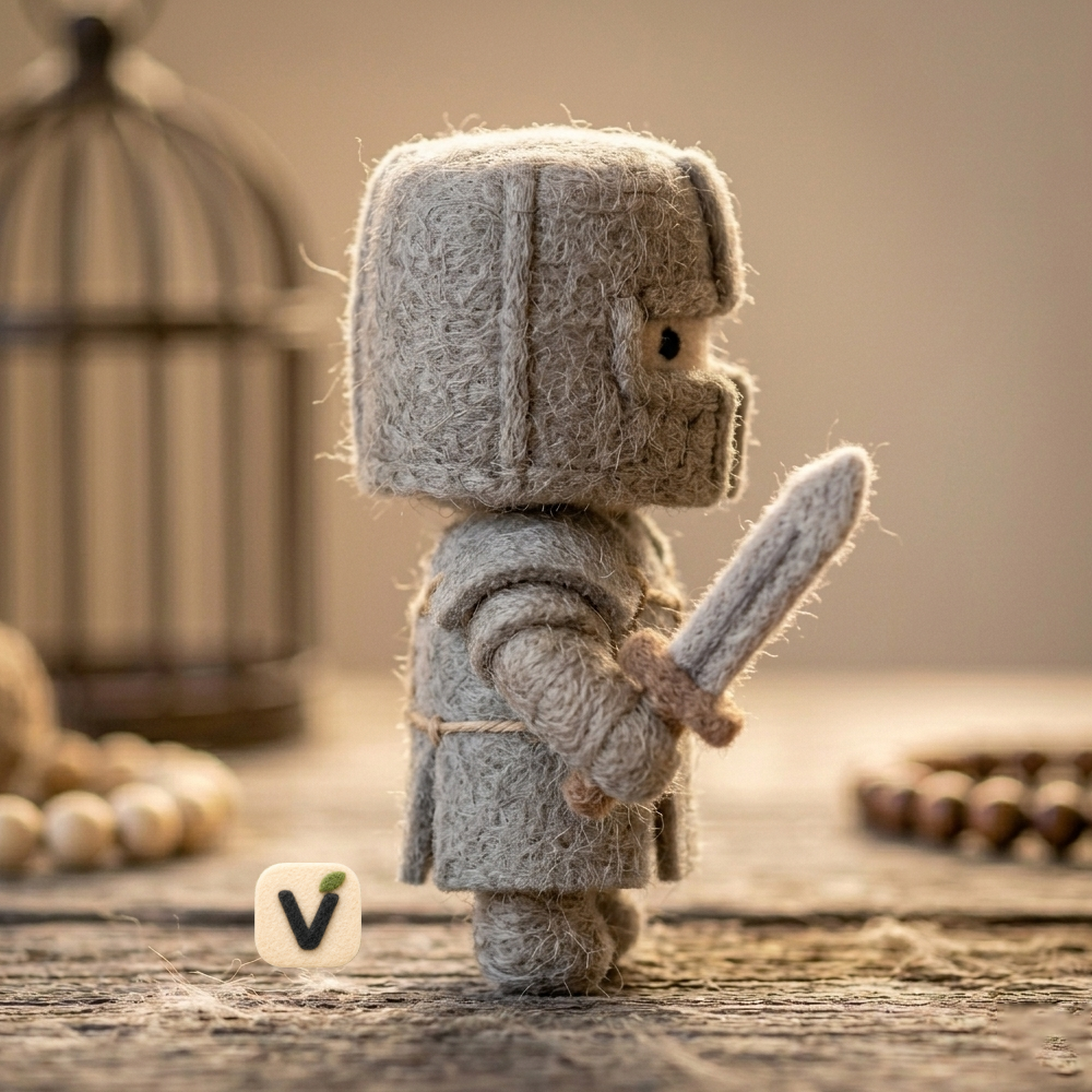 Handmade Wool Felt Medieval Knight with Sword Figurine – Cute Whimsical Fantasy Decor
