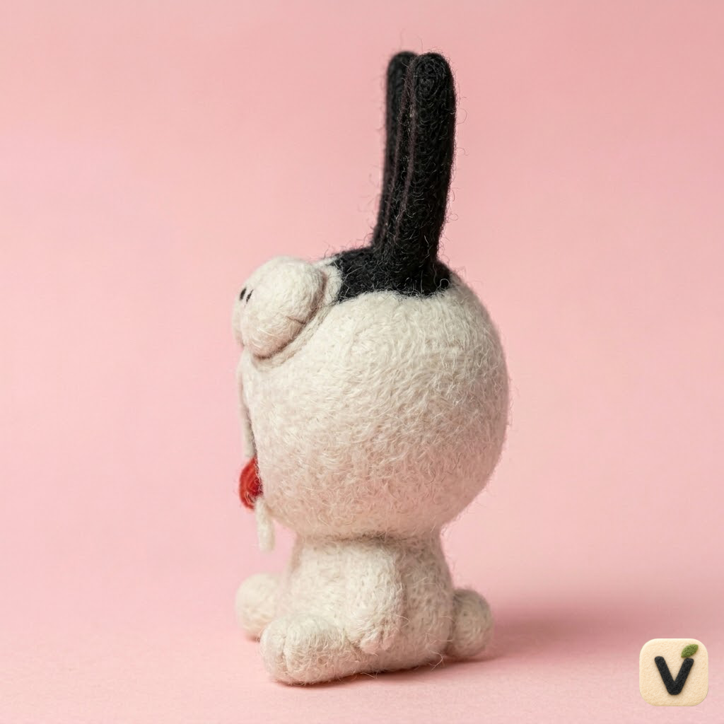 Handmade Wool Felt Funny Yawning Bunny Figurine – Cute Whimsical Cartoon Decor