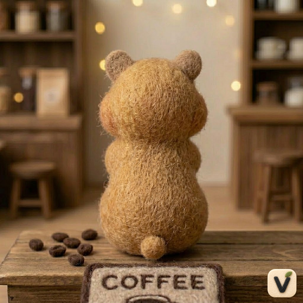 Handmade Wool Felt Chubby Hamster Holding Coffee Cup Figurine – Cute Coffee Shop Themed Decor