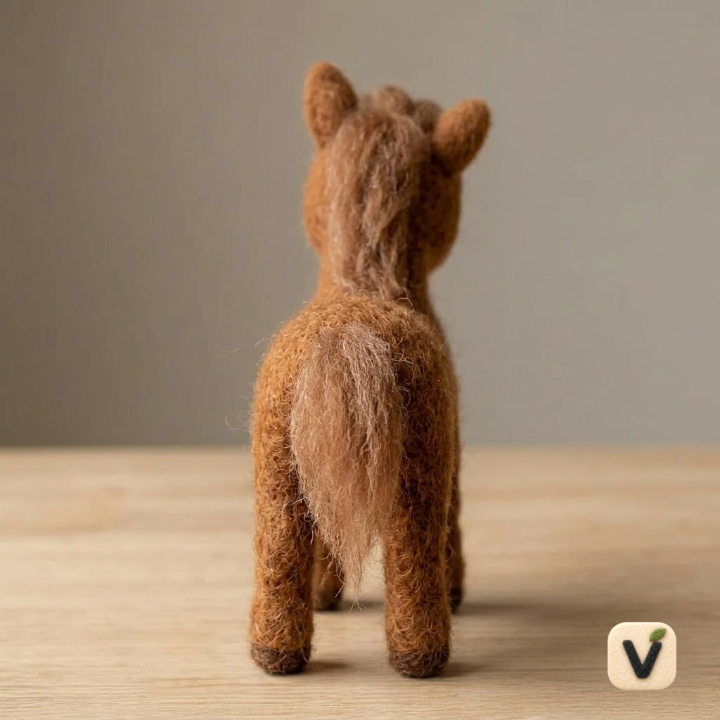 Handmade Wool Felt Brown Pony with Carrot Figurine – Cute Farm Animal Decor