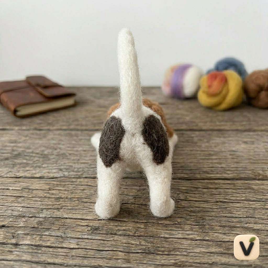 Handmade Wool Felt Playful Beagle Puppy Figurine – Cute Pet Themed Desk Decor