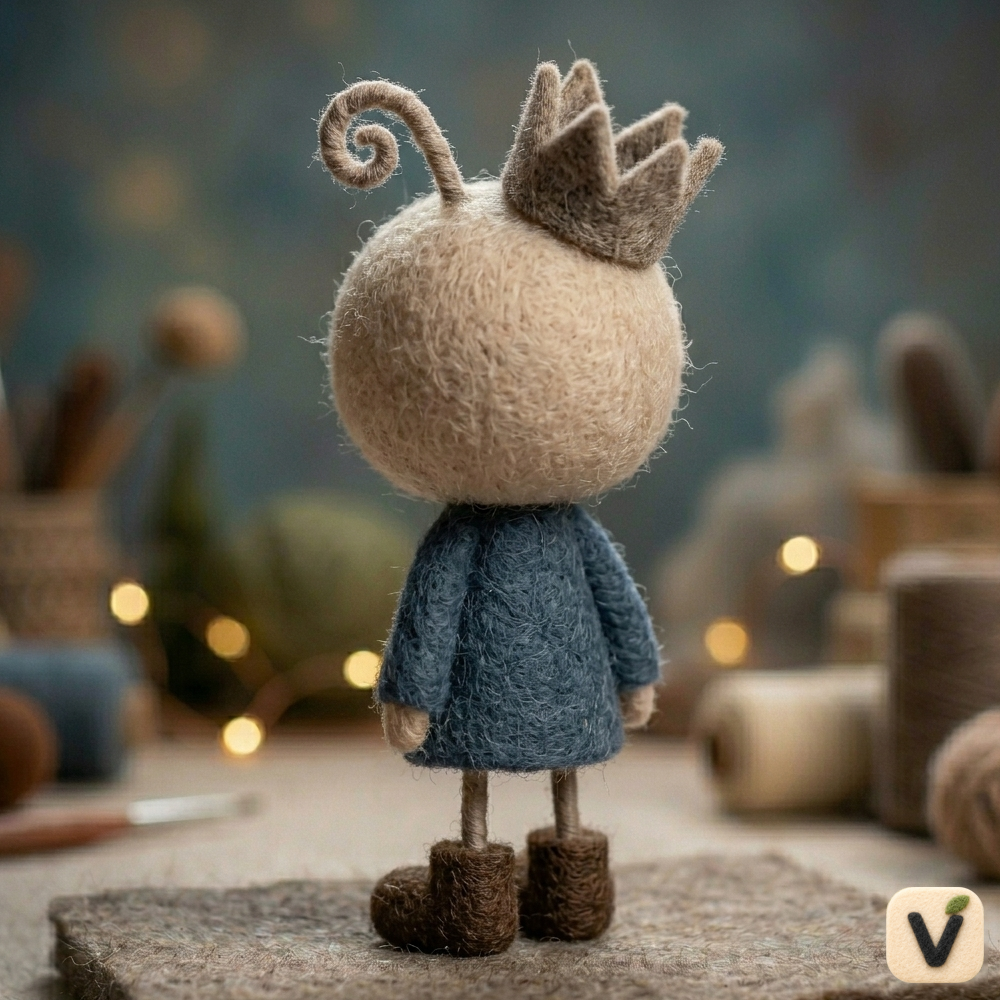 Handmade Wool Felt Crown Doll with X-Shaped Eyes Figurine – Whimsical Gothic Style Decor