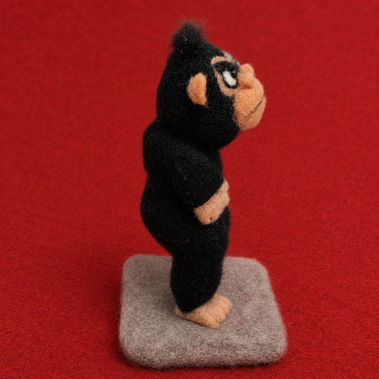 Handmade Wool Felt Sassy Gorilla Figurine – Quirky Whimsical Novelty Decor