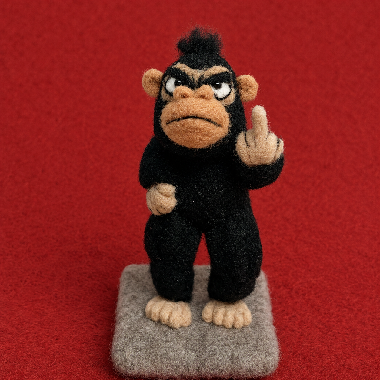 Handmade Wool Felt Sassy Gorilla Figurine – Quirky Whimsical Novelty Decor