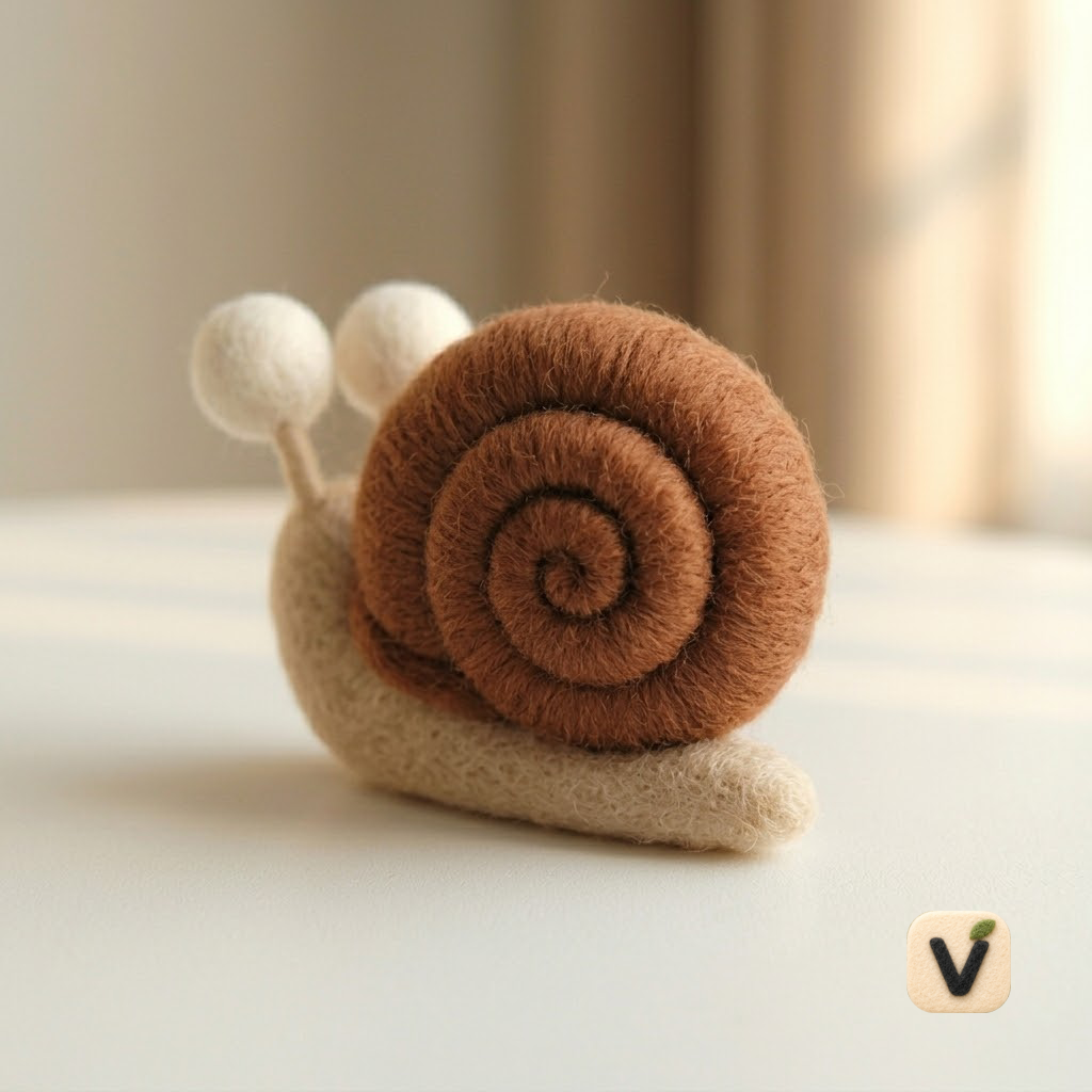 Handmade Wool Felt Cute Big-Eyed Snail Figurine – Whimsical Nature Desk Decor