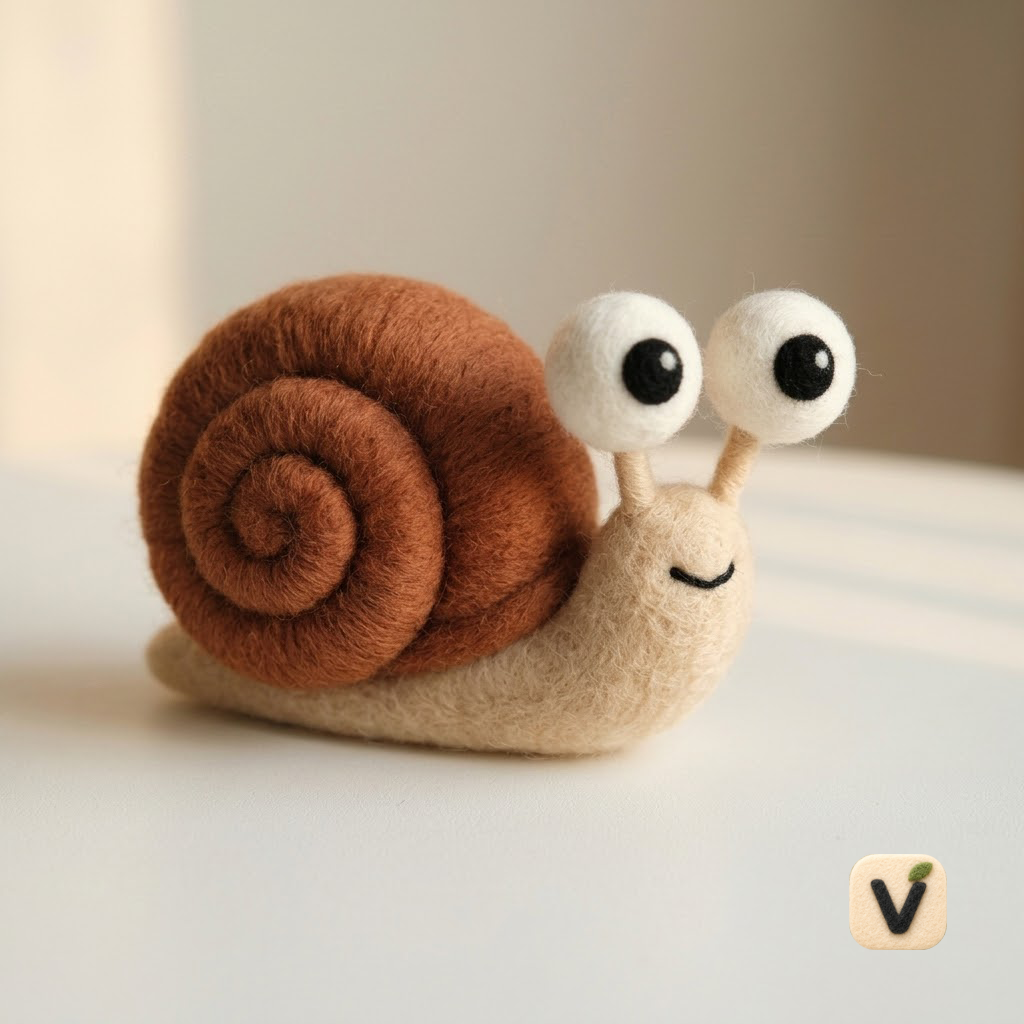 Handmade Wool Felt Cute Big-Eyed Snail Figurine – Whimsical Nature Desk Decor