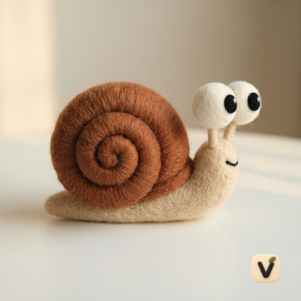 Handmade Wool Felt Cute Big-Eyed Snail Figurine – Whimsical Nature Desk Decor
