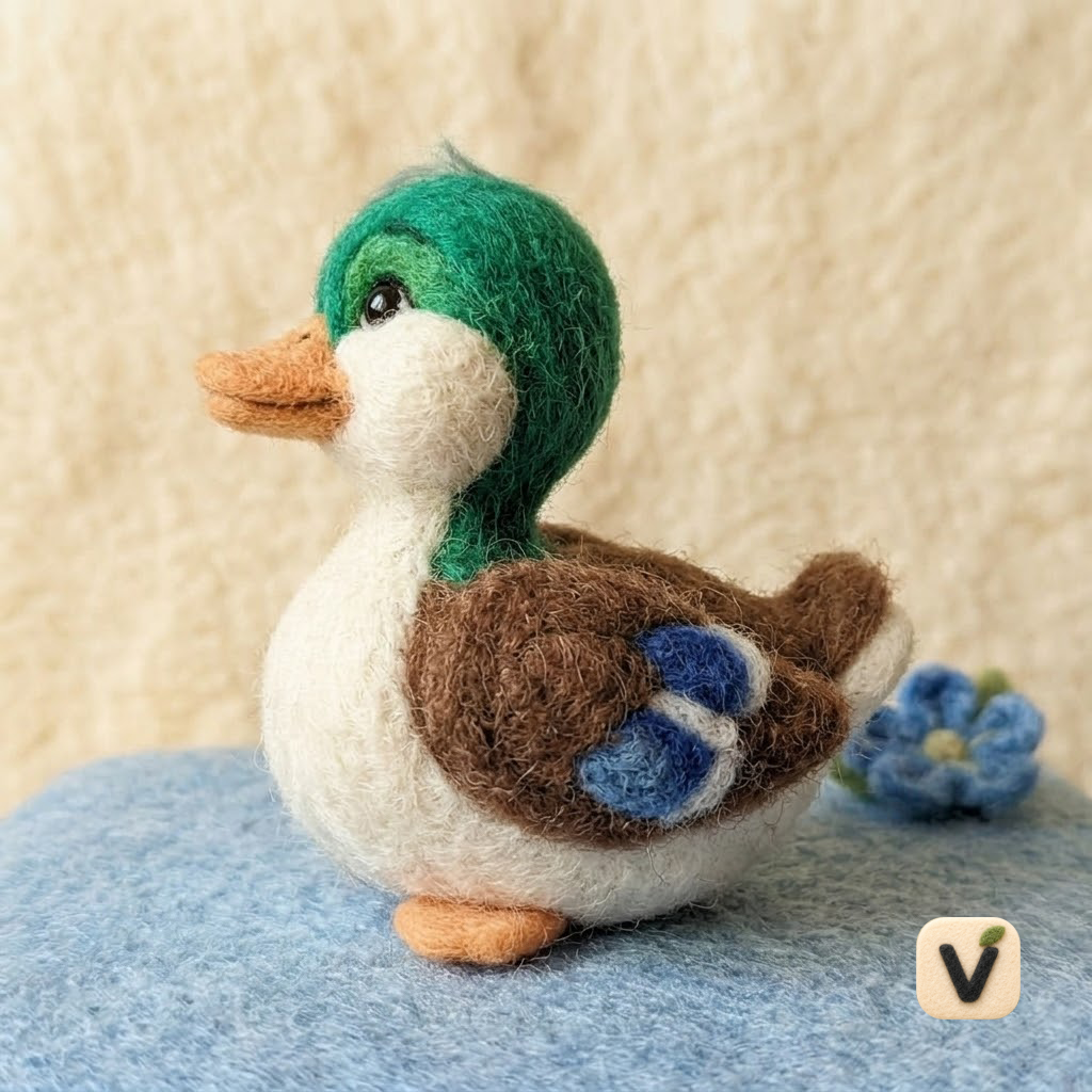 Handmade Wool Felt Mallard Duck Figurine – Cute Wildlife Nature Decor