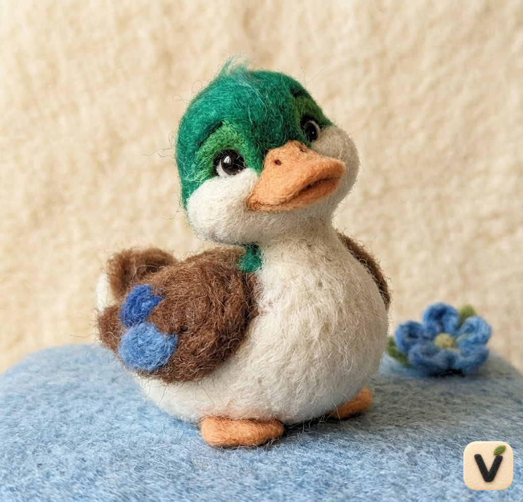 Handmade Wool Felt Mallard Duck Figurine – Cute Wildlife Nature Decor