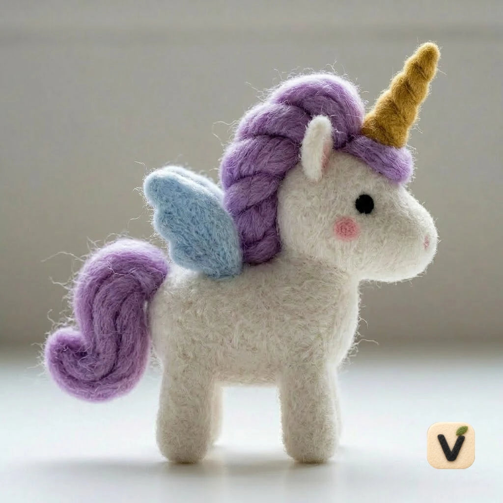 Handmade Wool Felt Winged Unicorn Figurine – Magical Pastel Fantasy Decor