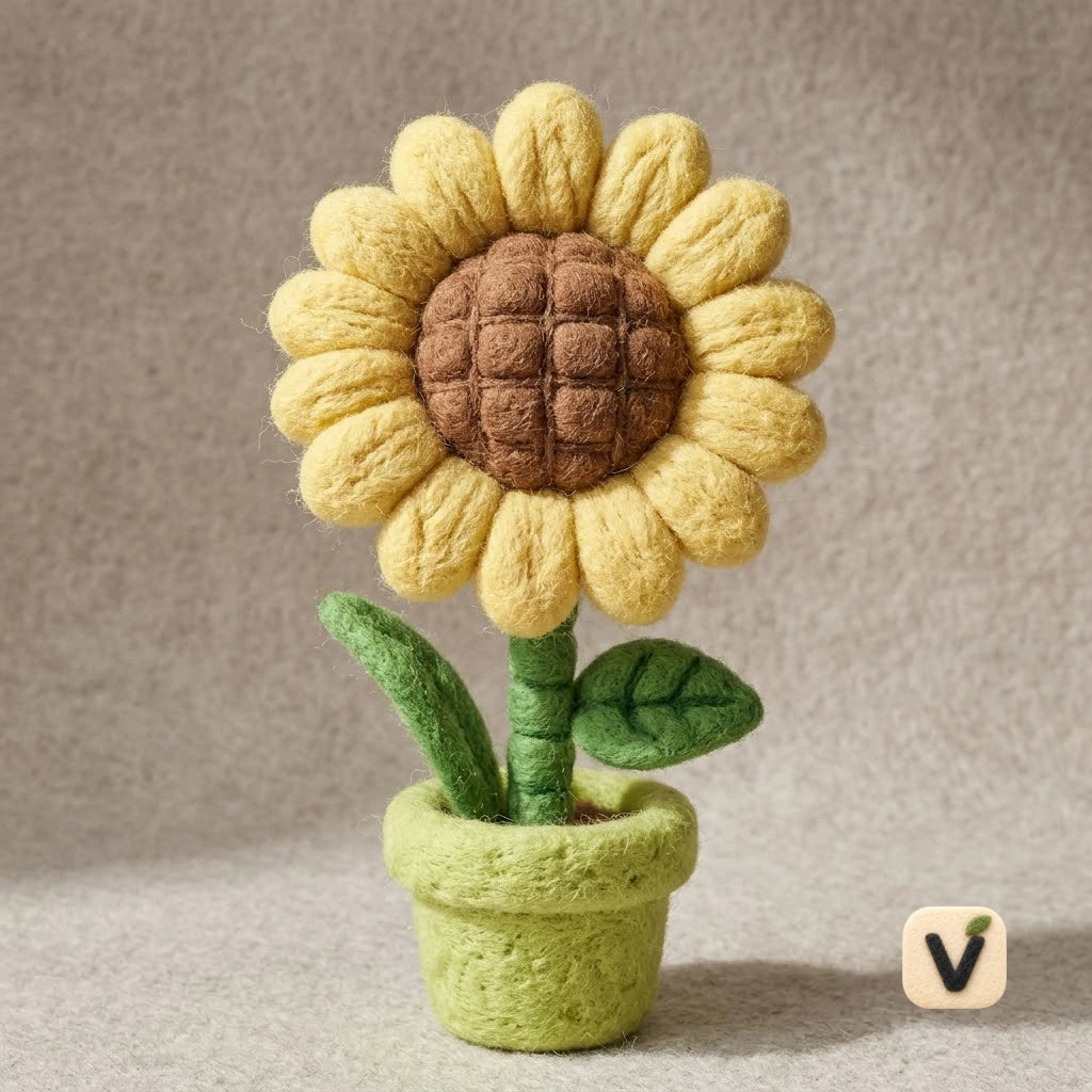 Handmade Wool Felt Potted Sunflower Figurine – Whimsical Everlasting Floral Decor