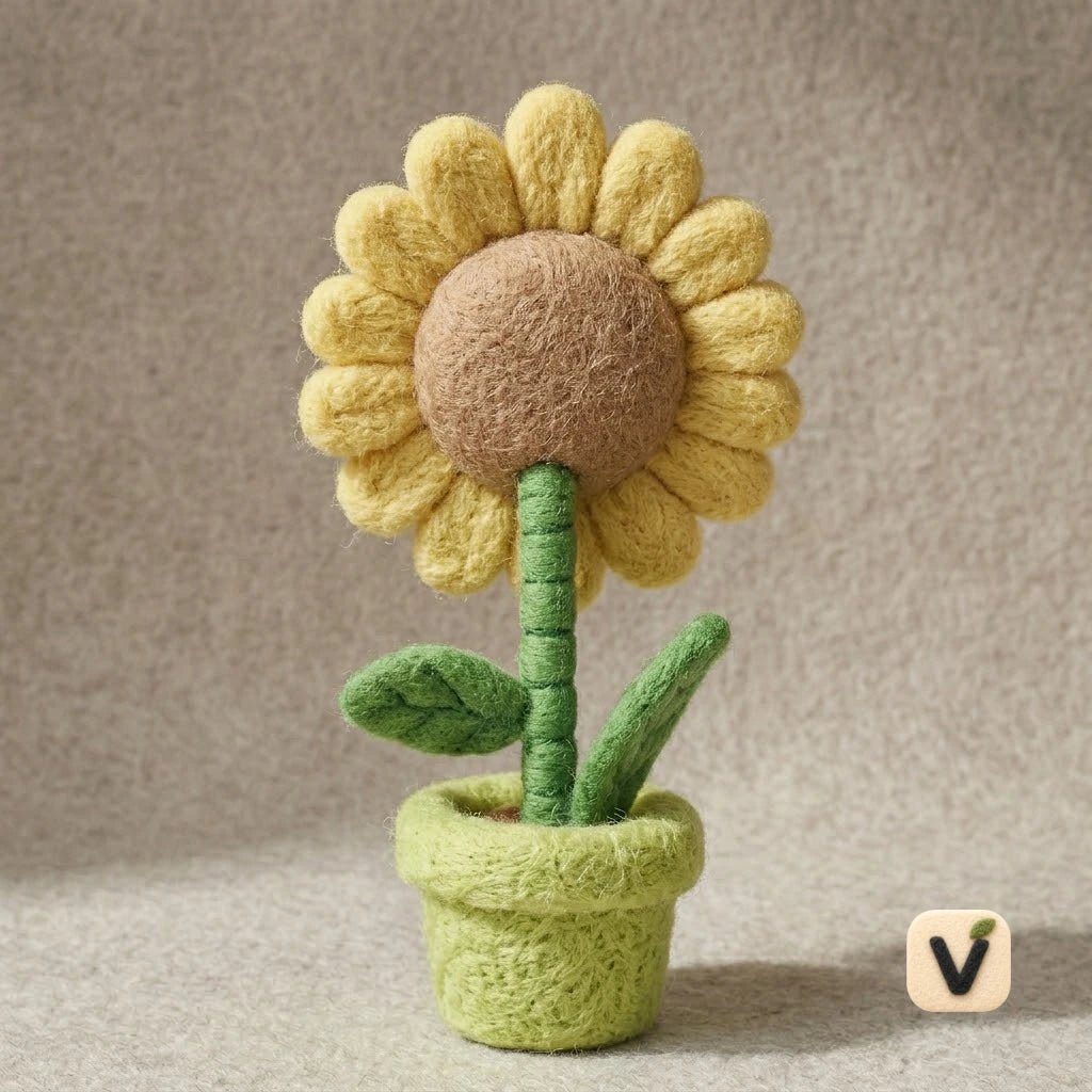 Handmade Wool Felt Potted Sunflower Figurine – Whimsical Everlasting Floral Decor