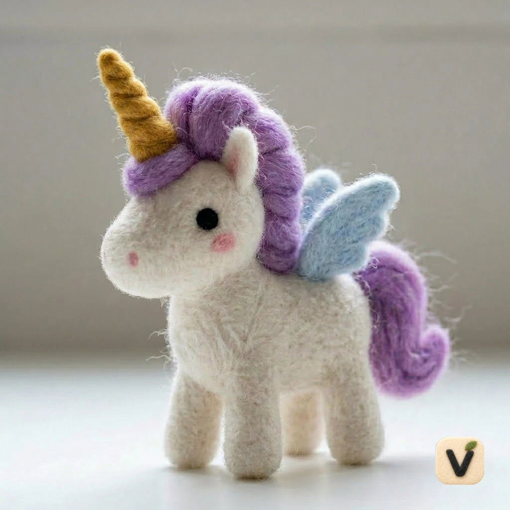 Handmade Wool Felt Winged Unicorn Figurine – Magical Pastel Fantasy Decor