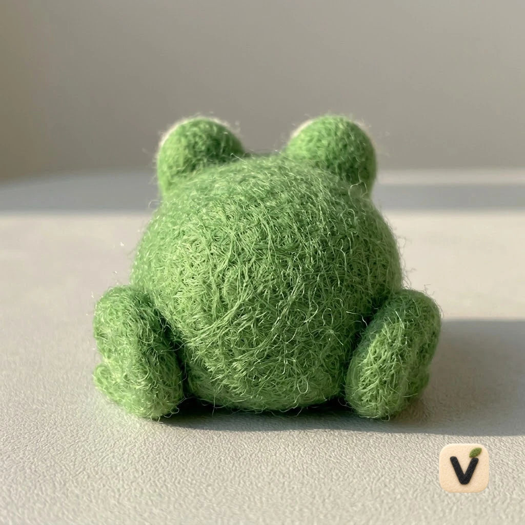 Handmade Wool Felt Cute Green Frog Figurine – Whimsical Miniature Desk Decor