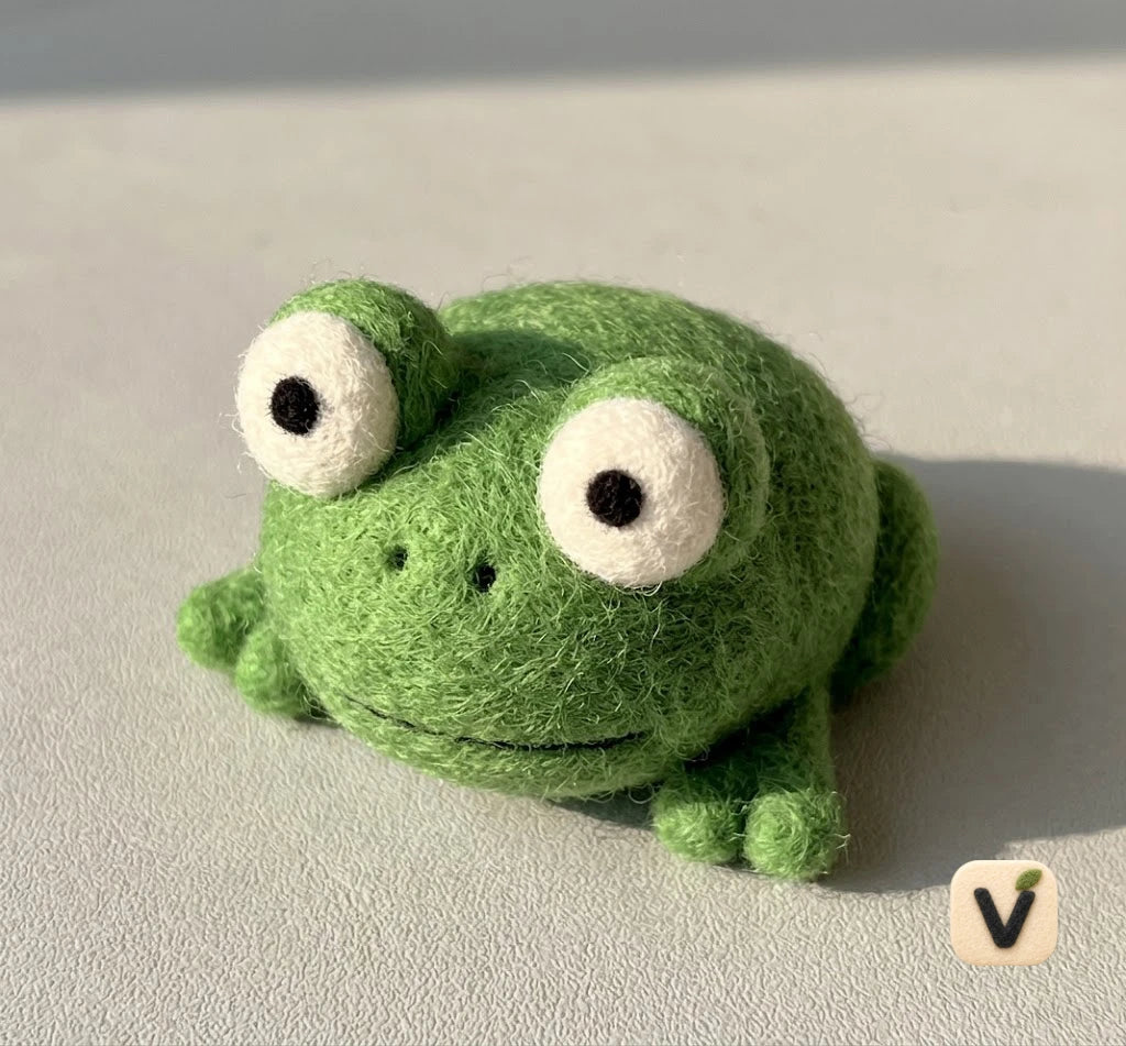 Handmade Wool Felt Cute Green Frog Figurine – Whimsical Miniature Desk Decor